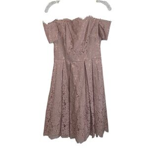 ELIZA J PINK OFF THE SHOULDER EMBELLISHED LACE FIT AND FLARE DRESS SIZE 6